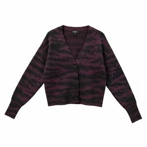 Express Purple and Black Patterned V-Neck Button Cardigan